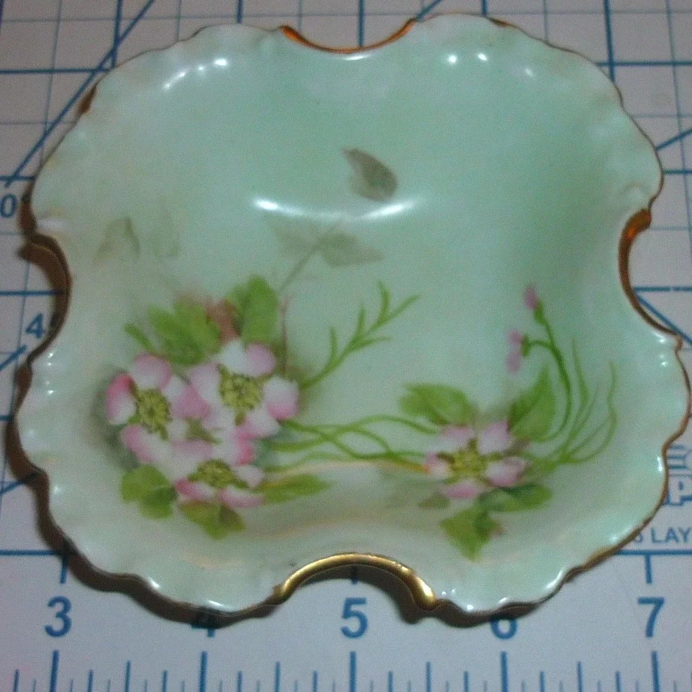 Antique Rosenthal RC Monbijou Bavaria Porcelain Pin Dish Bowl Pink Flowers Gilt